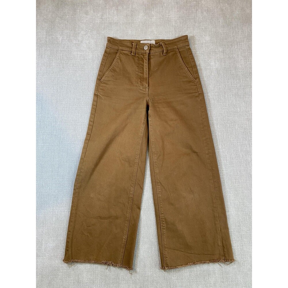 Everlane Cropped Wide Leg Pants Womens 8 Brown High Rise Raw Hem Ankle Twill